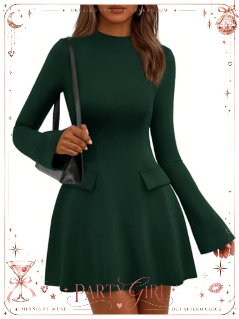 Bodycon Mini Dress Long Sleeve Mock Neck Stretch Party Work